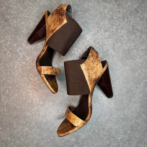 Snake Print Open Toe Heels - Picture 1 of 2